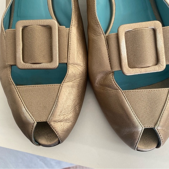 Thierry Rabotin Peep Toe Slingback Gold Wedge Heel Shoes   Size 9 - Picture 3 of 8